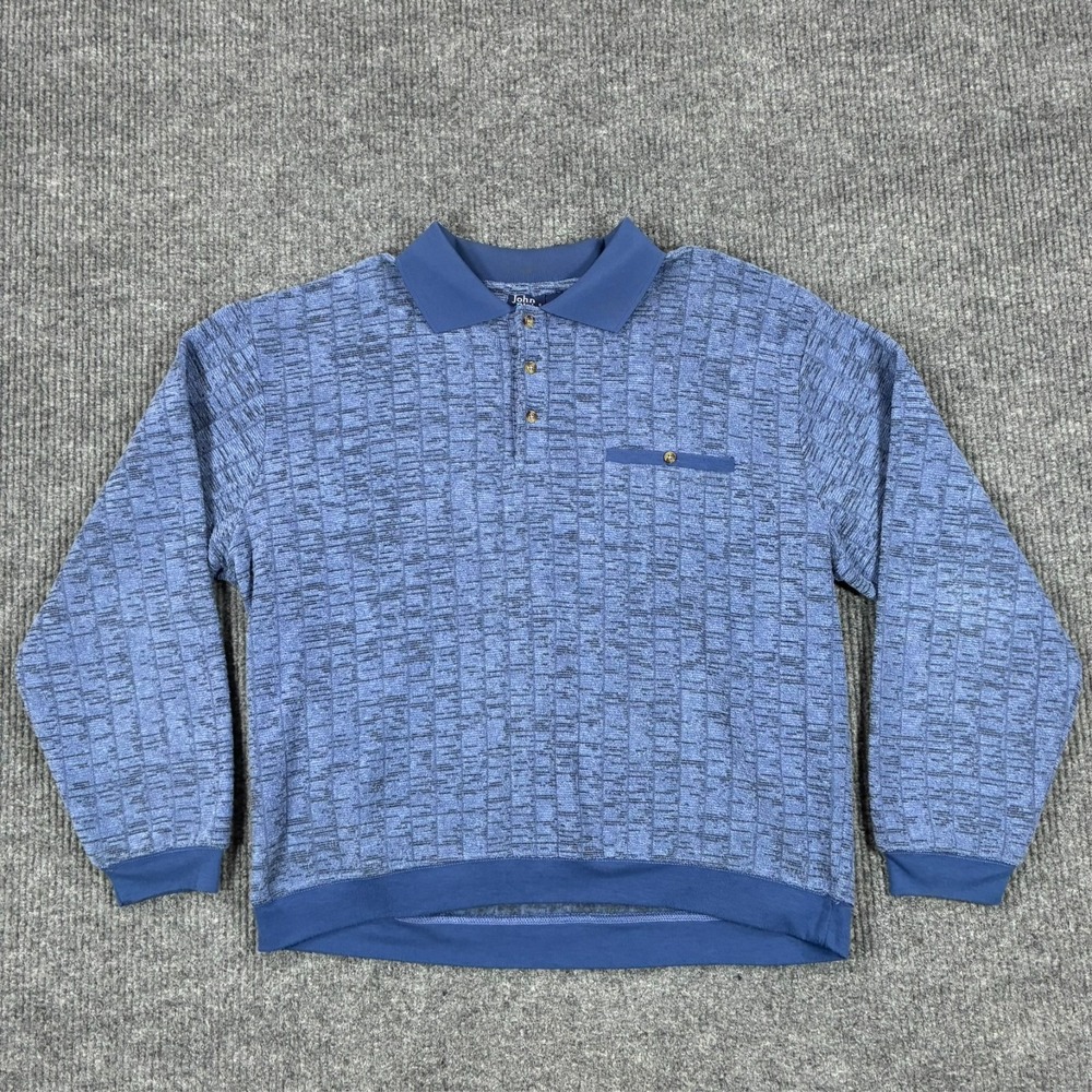 John Blair Mens Textured Long Sleeve Polo Sweater Size XL Blue Collared